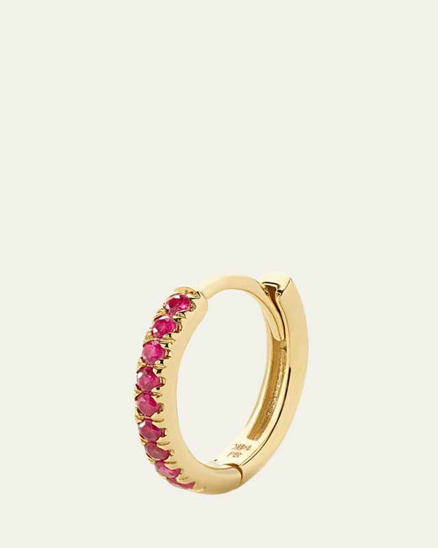 14K Yellow Gold Ruby Huggie Earring, Single